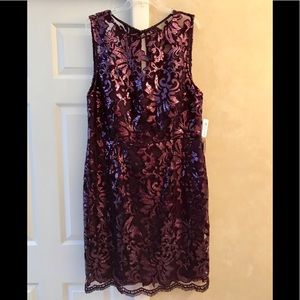 Purple Plum Sequin & Lace Cocktail Party Dress 2XL